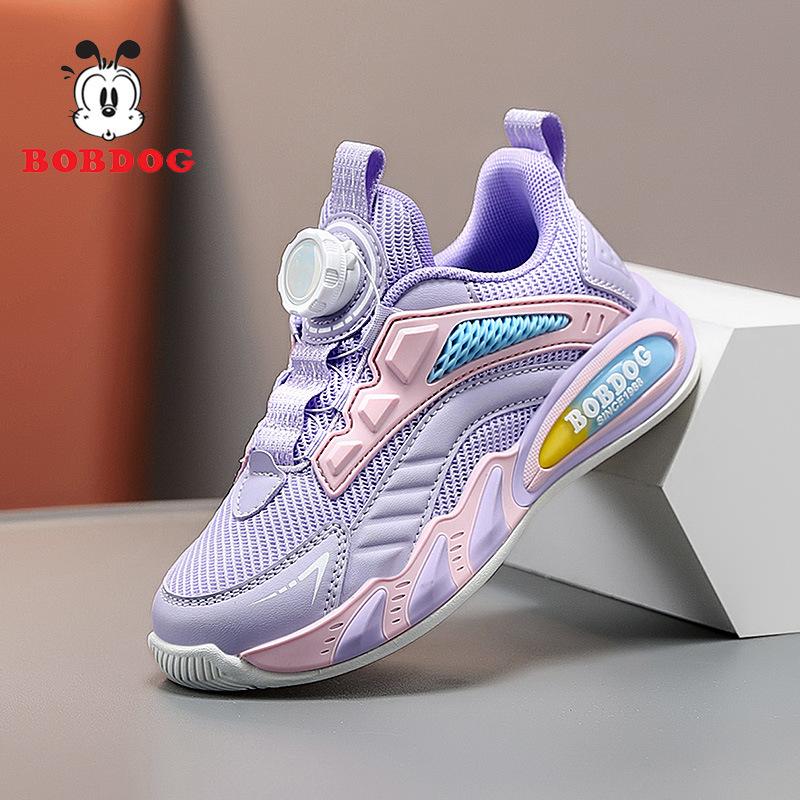 Babu Bean Classmate Boys Fleece Leather Surface Waterproof Sneakers Girls Running Shoes Middle Older Children Rotary Buckle Mesh Shoes