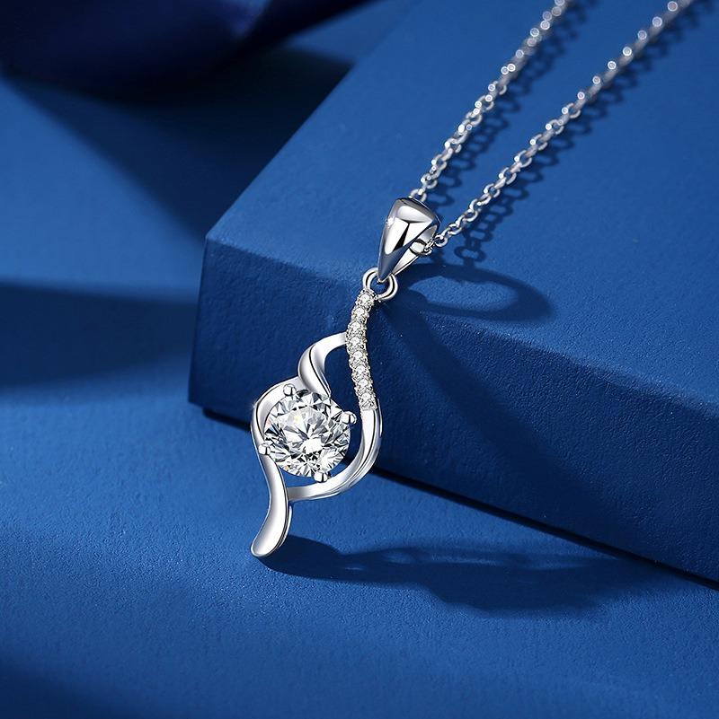 Waterproof Women's 925 Sterling Silver Stylish Drop Pendant Necklace Bling 1CT Zirconia Moissanite Bride Wedding Jewelry Bulk