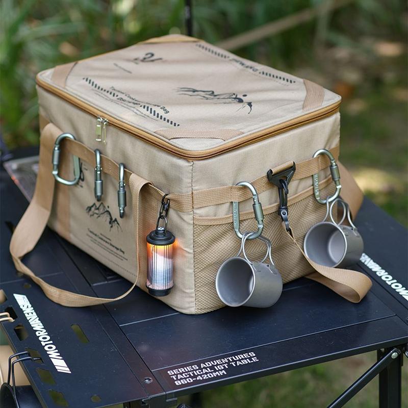 Borsa Tattica da Campeggio per Esterni, Organizer Portatile ad Alta Capacità con Coperchio in Legno per Utensili da Cucina e Bombole di Gas