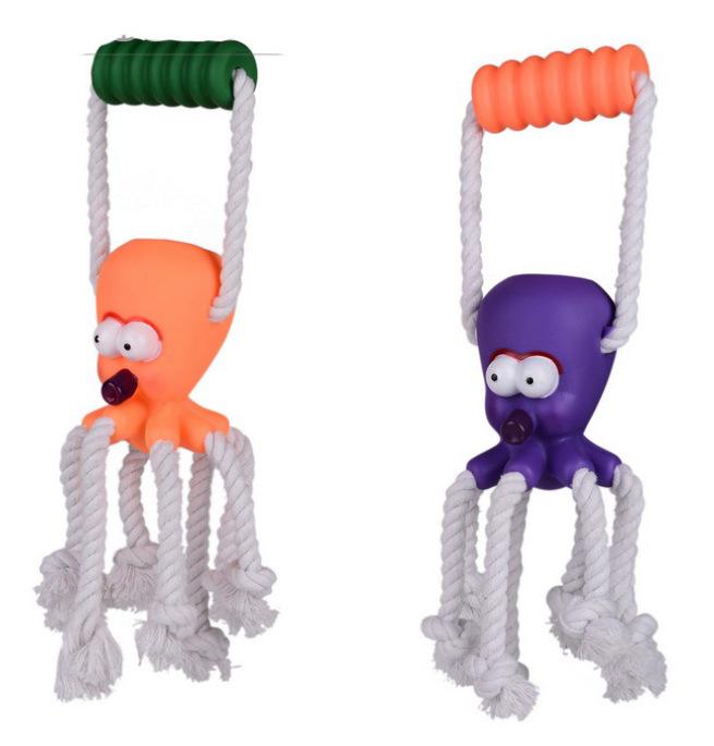 Factory Octopus Shape Pet Chew Toy Durable Squeaker Dog Teething Rope Toy
