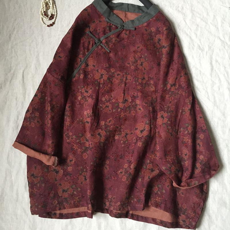 2026 Spring Floral Linen Retro Frog Button Short Jacket