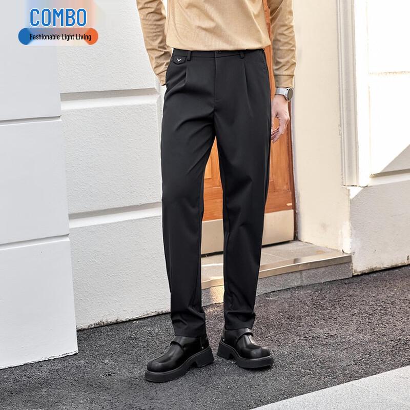 Men s Loose Straight Business Casual Pleated Trousers 38 чёрный