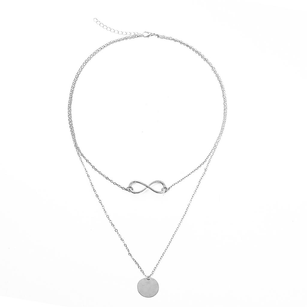Trendy geometric 8-character disc pendant necklace female, simple double-layer fashion metal necklace