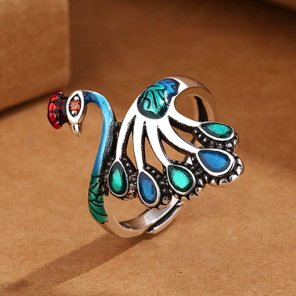 Exaggerated Women Finger Rings Zinc Zinc Alloy Enamel Retro Ring Adjustable Open Rings  Punk