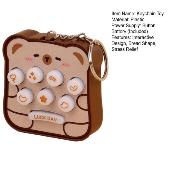 Keychain Toy Interactive Luminous Sound Effects Bread Shape Key Chain Mini Portable Whack-a-mole Decompressing Puzzle