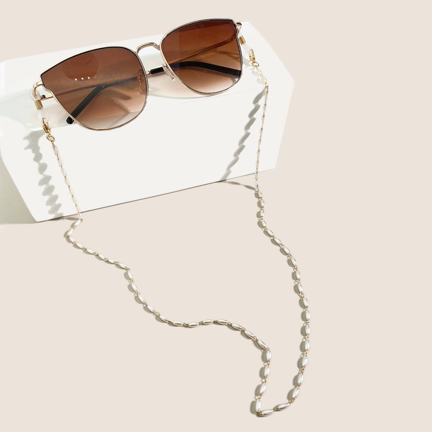 

Women s Cross-Border Fashion Metal Copper Rice Grain Chain Necklace & Glasses/Mask Lanyard белый