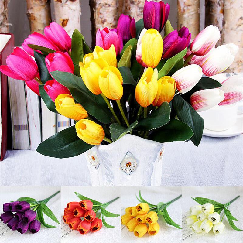 

1 Bouquet 9 Heads Artificial Flowers Tulip Fake Floral Home Garden Wedding Decor