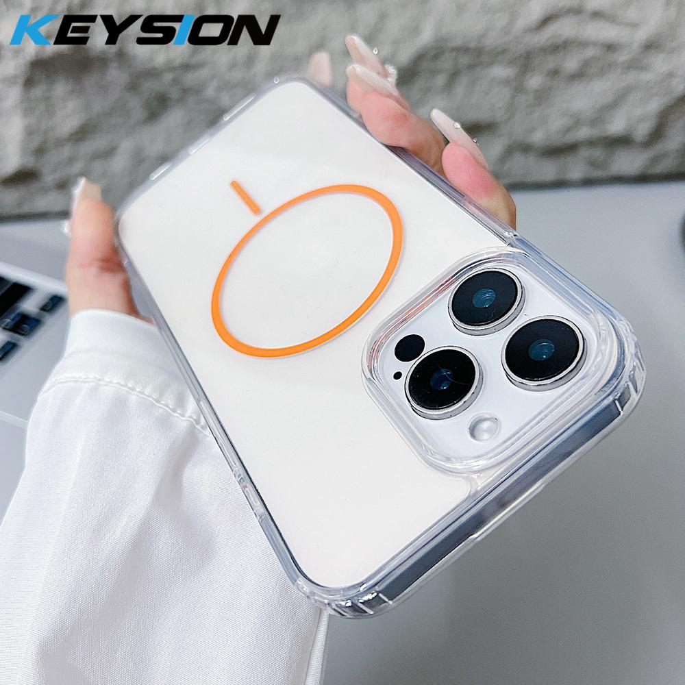 

KEYSION HD Transparent Magnetic Wireless Charge Phone Case for MagSafe for iPhone 11 12 Pro Max Hard Clear Cover for iPhone 11 Pro Max оранжевый