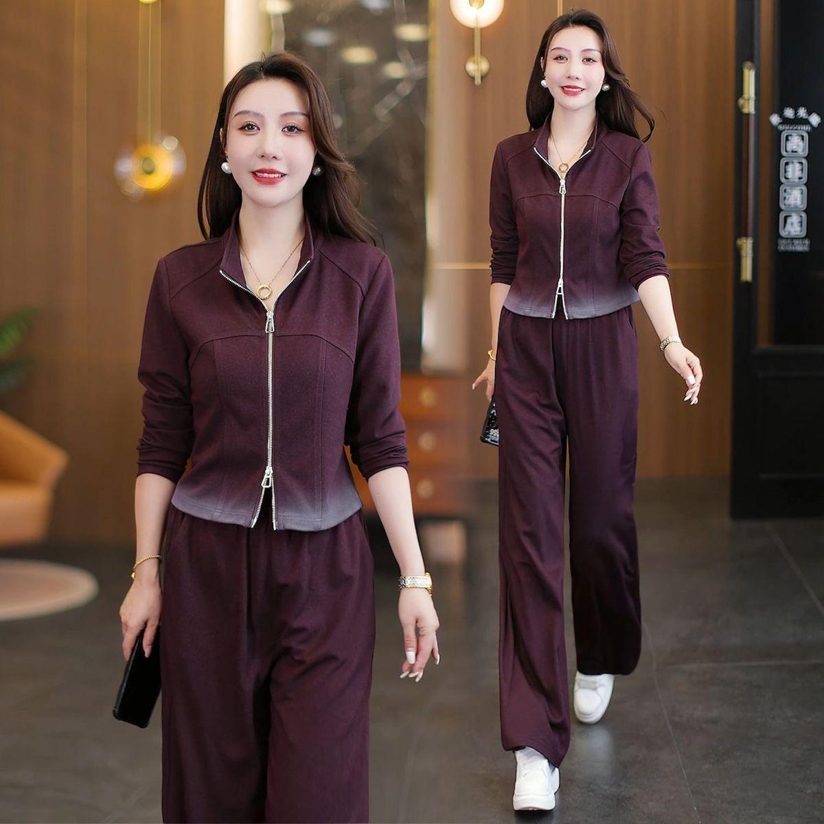 

Spring/Autumn 2025 Slimming Sports Suit for Middle-Aged Women: Lightly Mature Style Two-Piece Set 4XL вина червоного кольору