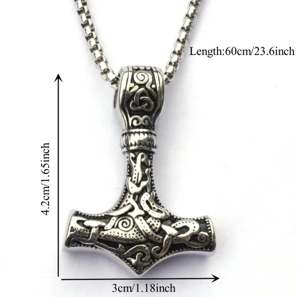 Norse Vikings Thor's Hammer Mjolnir Scandinavian Rune Amulet Necklace Stainless Steel Chain Vegvisir Anchor Pendant Male Jewelry