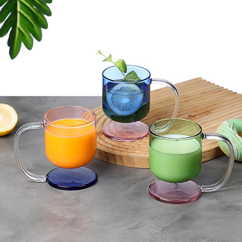 Clear Glass Cup with Base and Handle Floating Design Heat Resistant Ergonomic Coffee Mug Drinking Cup Household Use