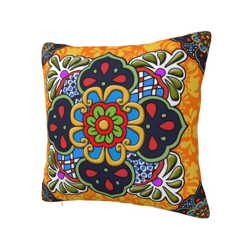 Fashion Mexican Talavera Flower Ceramic Tile Cushion Covers 40x40cm Soft Pillow Case for Car Square Pillowcase Home Decor
