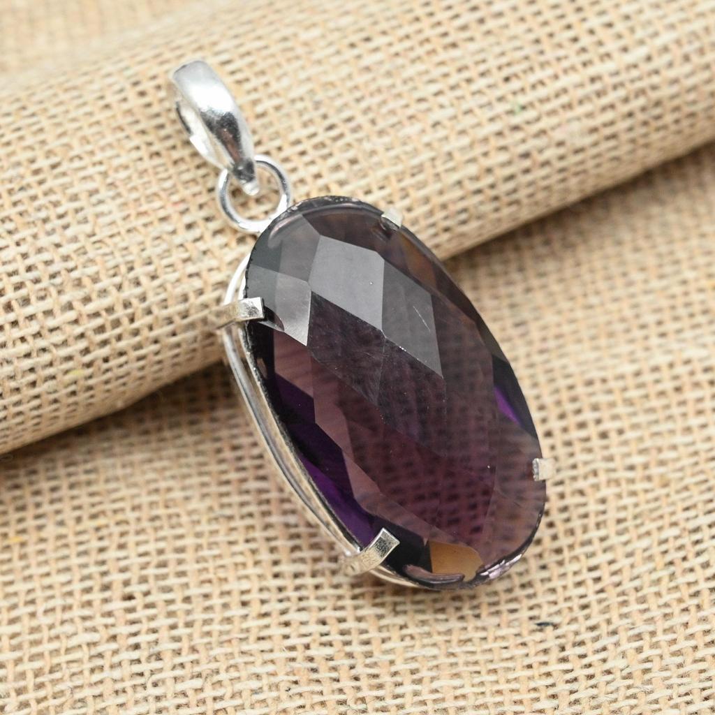 Pingente feminino de prata esterlina 925 com pedra preciosa ametista facetada para presentes