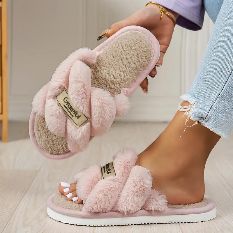 Women'S Minimalist Stylish Indoor Home Comfortable Silent Warm Soft-Soled Open-Toe Slide Slippers