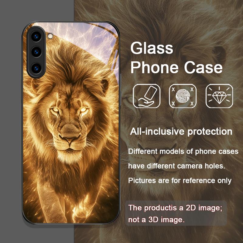 Luxurious Lion Pattern Tempered Glass Phone Case for Samsung Galaxy S25 Ultra S24 S23 Plus S22 S21 S20 FE M55 M54 5G Back Cover