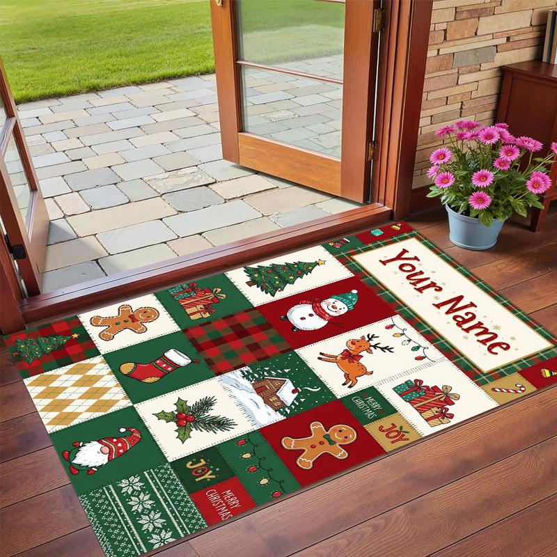 Christmas Custom Name Printed Square Area Rug Soft Non Slip Floor Carpet For Bedroom Holiday Gift