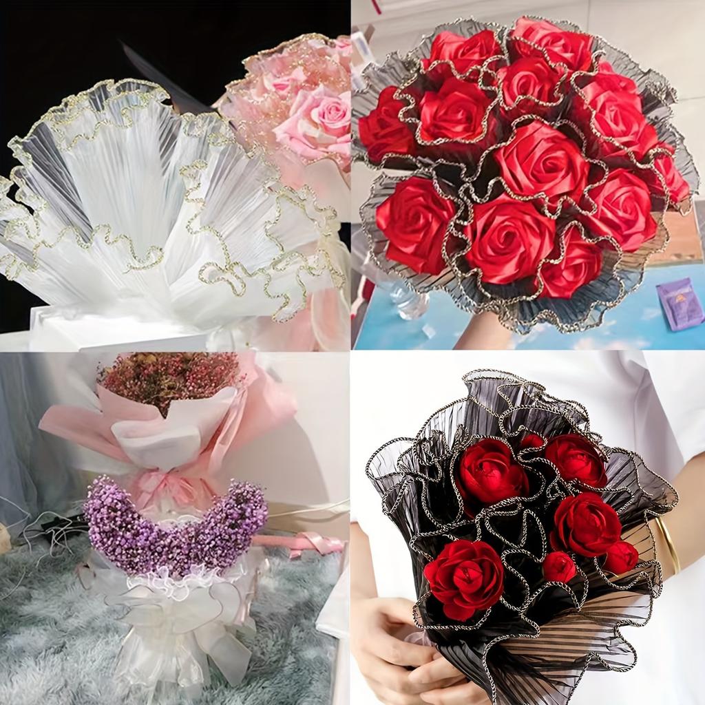 4 Yards Elegant White Wave Tulle Fabric, 28cm Wide for DIY Floral Cake Packaging with Golden Embellishments and Ruffled Edges, Bouquet Accessories