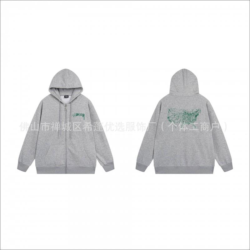 Hooded Zip-Up Sweatshirt Men Women Letter Print Loose Fit Casual Streetwear