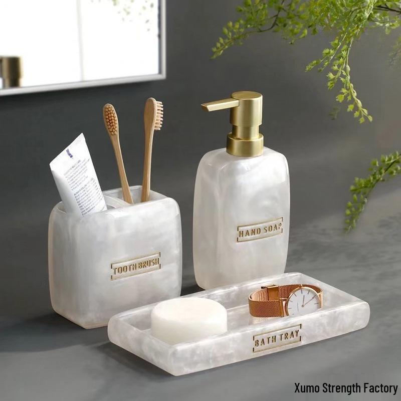 Hotel-Style Refillable Pump-Action Hand Sanitizer Bottle and Bathroom Shelf Tray Set