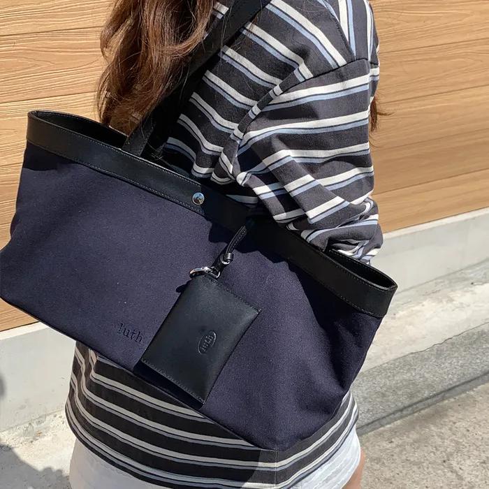 (2nd Stock) Daily Leather Canvas Shoulder Bag _ NAVY