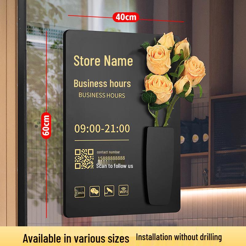 Custom Acrylic Business Hours Door Sign Sticker for Storefronts