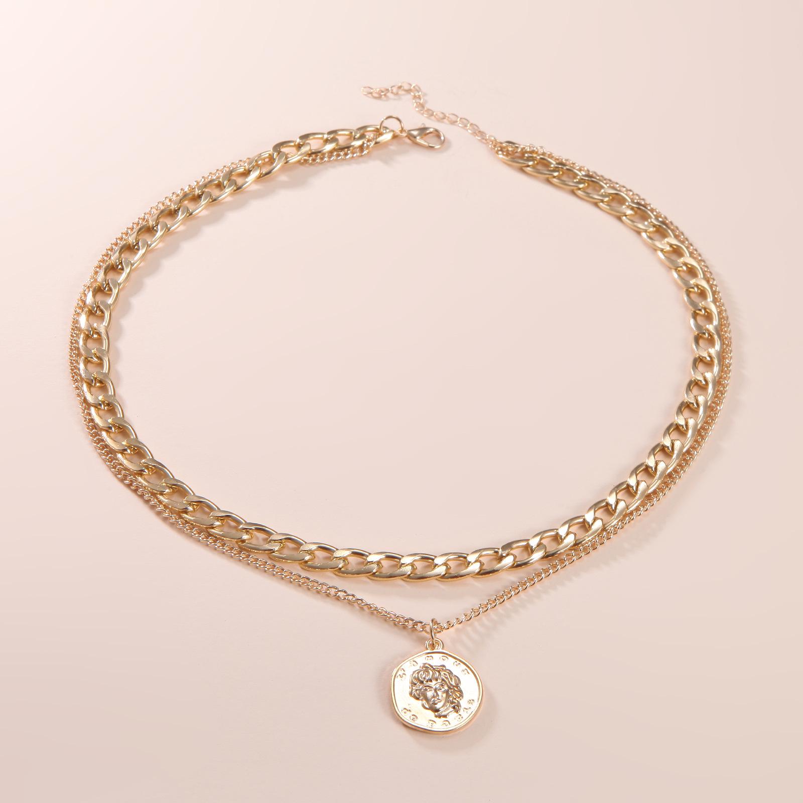 Европейское и американское ретро двойное ожерелье-цепочка - Преувеличенная хип-хоп ключичная цепочка для женщин