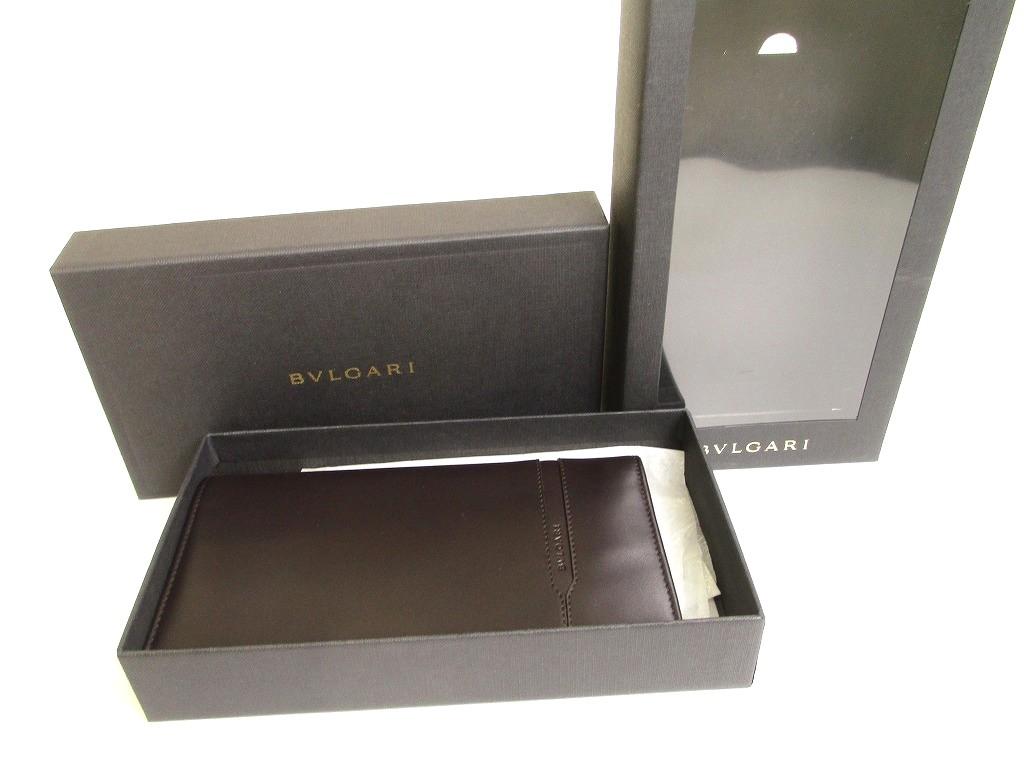 Authentisches BVLGARI Octo Dunkelbraunes Leder Klappe Lange Geldbörse #b021 Geöffnete Schachtel