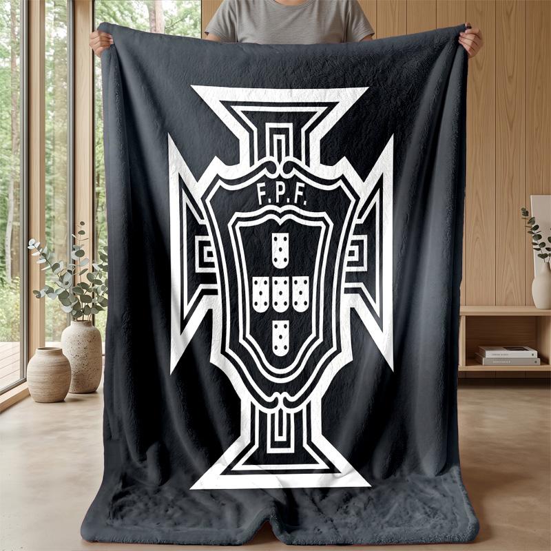 Portugal Football Printed Flannel Blanket Skin Friendly Warm Decorative Throw for Indoor Couch Bed Daily Use