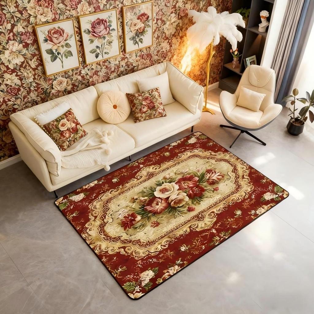 Black Floral Bat 5x7 Area Rug Halloween Bats Living Room Rug | Boho Flowers Rugs for Bedroom, Romantic Plant Gothic Carpet Indoor Floor Mat