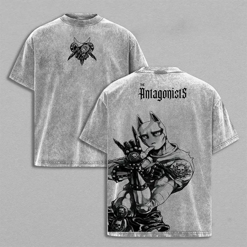 Kira Yoshikage Printed Tee Anime JoJo s Bizarre Adventure Clothing Men Retro T-shirts Washed Cotton Tshirt Harajuku Male T Shirt S серый 1590₽