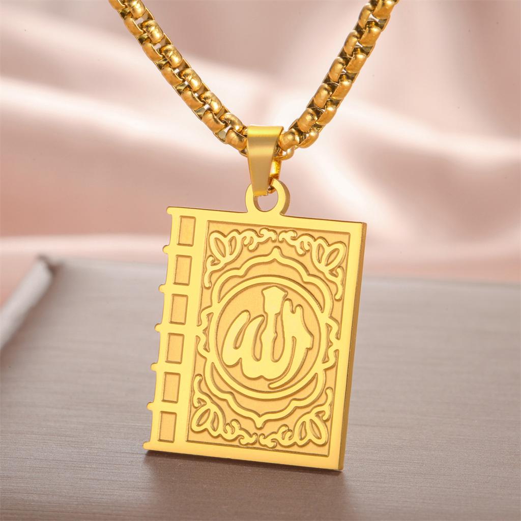 Islam Allah Symbol Necklace Stainless Steel Double Sided Amulet Allah Blessing Pendant for Women Men Party Jewelry Gifts