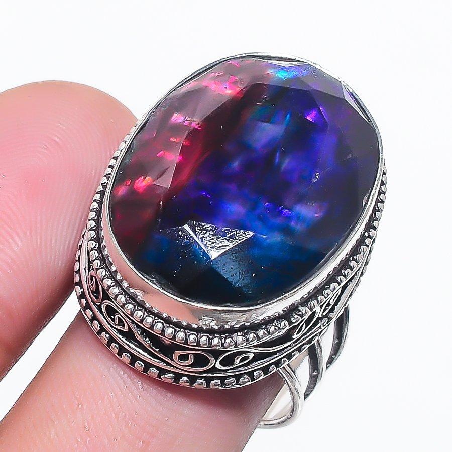 Natural Bi-Color Tourmaline 925 Sterling Silver Jewelry Ring Size 9 l3R12