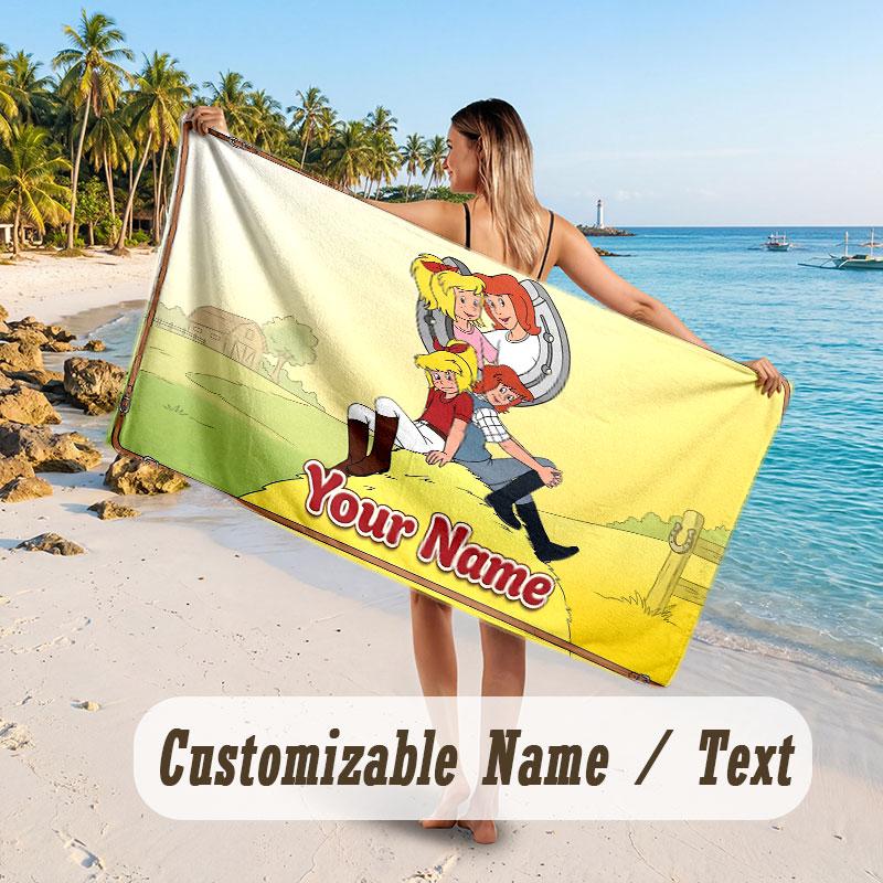 Personalized Beach Towel,Bibi Blocksberg Custom Printed Name Text, Super Absorbent Towel For Beach Vacation