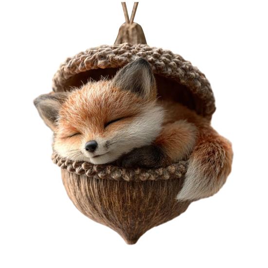 Skovdyr Eikenøttpynt Koselig Furu Kongle Dyr Julepynt 2D Akryl Skogsvesen Hengende Ornament for Naturelskere