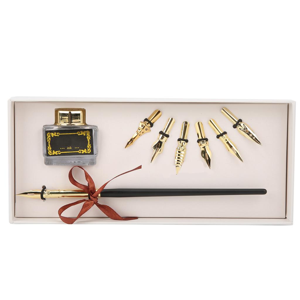 Calligraphy Pen Set Retro Flowers Durable NonSlip Handshake Dip Pen Suit for Teacher Elders Lover Gifts Golden
