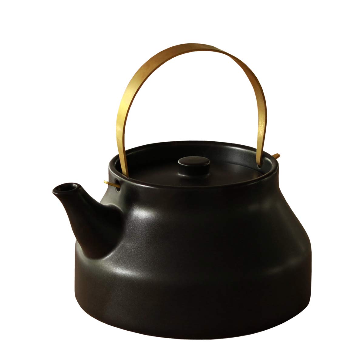 

Kamoshika Douguten 1L Kettle, Gas and Microwave Safe, Made in Japan, Banko Ware Ceramic and Brass, for Direct Heat, Ceramic Kettle (Black, Small)