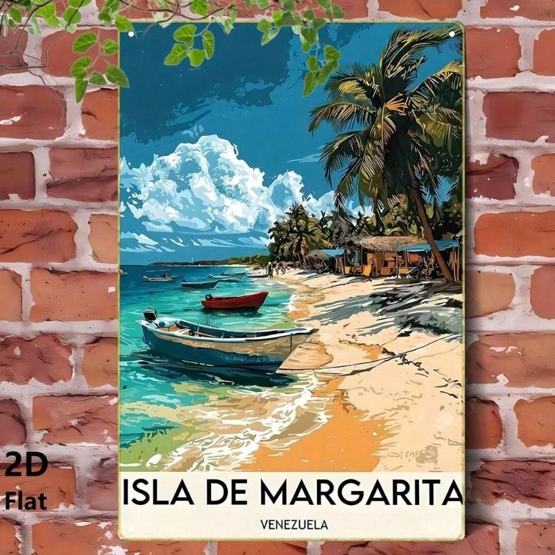 Vintage Beach Palm Boat Metal Poster Margarita 20x30cm Living Room Wall Art