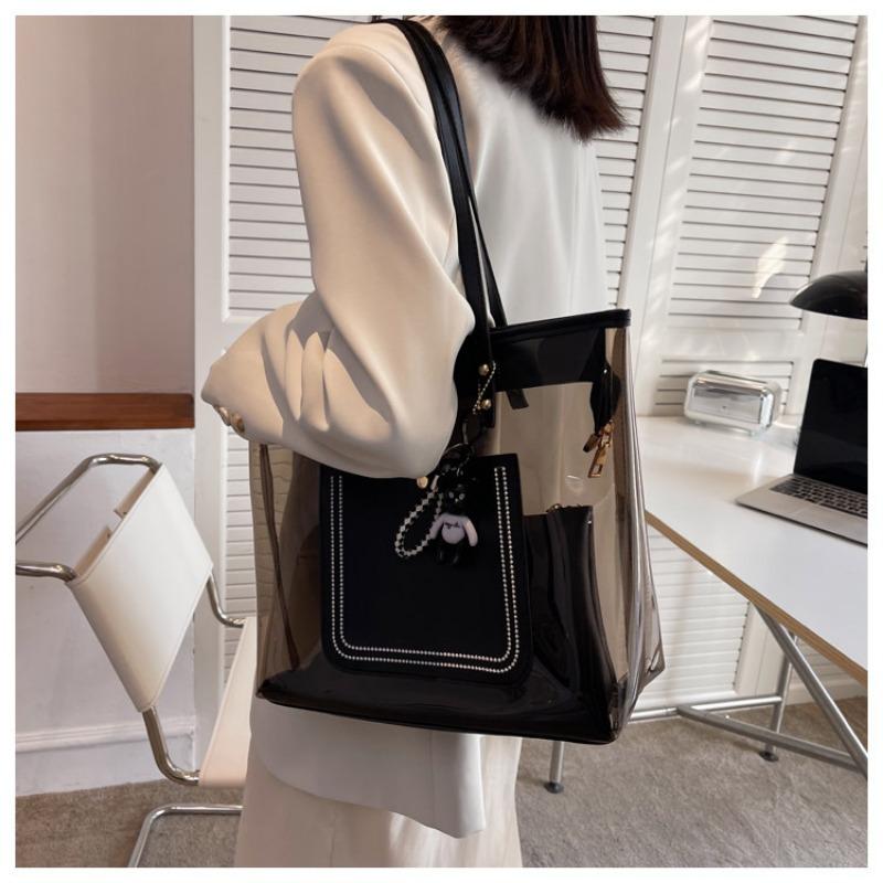 Large Capacity Transparent Bag Women's Summer New Fashion Popular Versatile Shoulder Bag Tote Bag