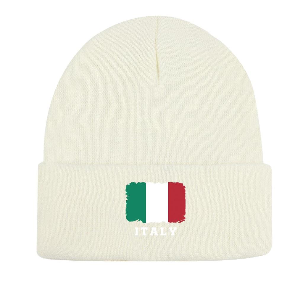 Flag of Italy Print Knit Cap Beanie, Patriotic Woman Cap Soft Stretchable Headwear Pompom Beanies Knitted Hat Beanie