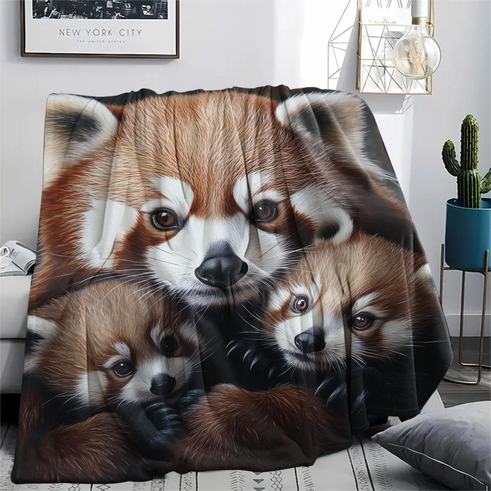 Black Red Panda pattern Flannel Blanket, High quality Comfortable for All Seasons, Home Decor, Warmth and Comfort, Perfect for Gifts.