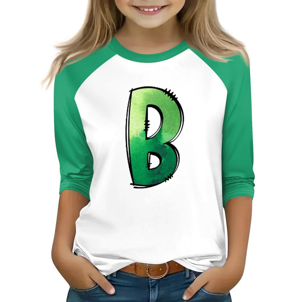 Tops For Youth Girls 4-16 Years Round Neck 3/4 Sleeves T-Shirts Trendy Tops Outfit Tees