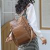 Women's Backpack Large Capacity PU Retro Backpack Color Contrast Shoulder Bag