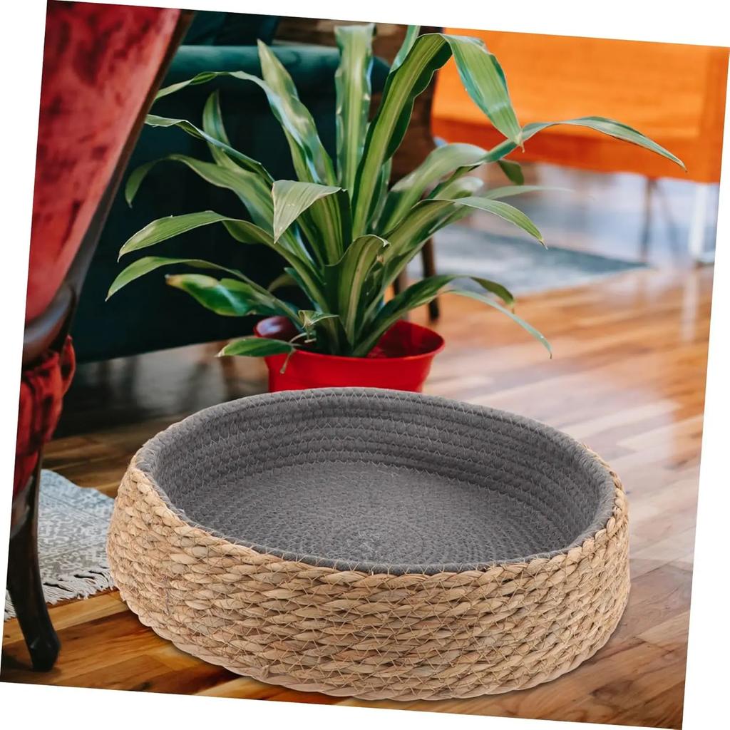 Cat Sleeping Bed Rattan Circle Dog Bed Round Cushion Cat Supply Rattan Woven Cooling Pet Nest Grass Willow Beds for Cat Dogs