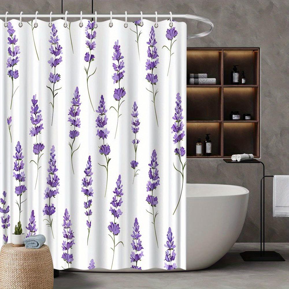 1pc Lavender Floral Print Shower Curtain, Polyester Fabric, Elegant Purple Design, Functional Decor for Stylish Bathrooms 90X180cm