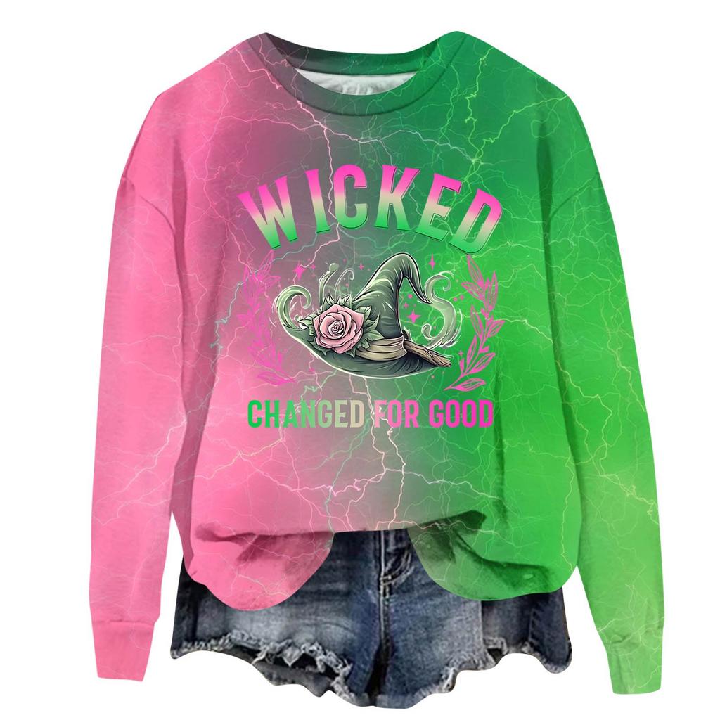 Damen Modisches Lässiges Übergroßes Langärmeliges Rundhals-Pullover-Sweatshirt mit Aufdruck