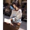 Elegant Striped Patchwork Sweater & Skirt Set