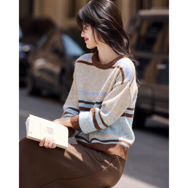 Elegant Striped Patchwork Sweater & Skirt Set