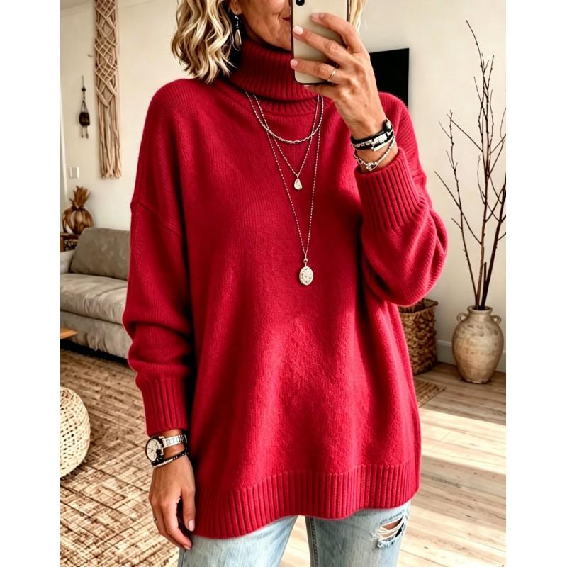 Womens Oversized High Neck Knit Sweater Soft Acrylic Pullover Fall Winter 2026