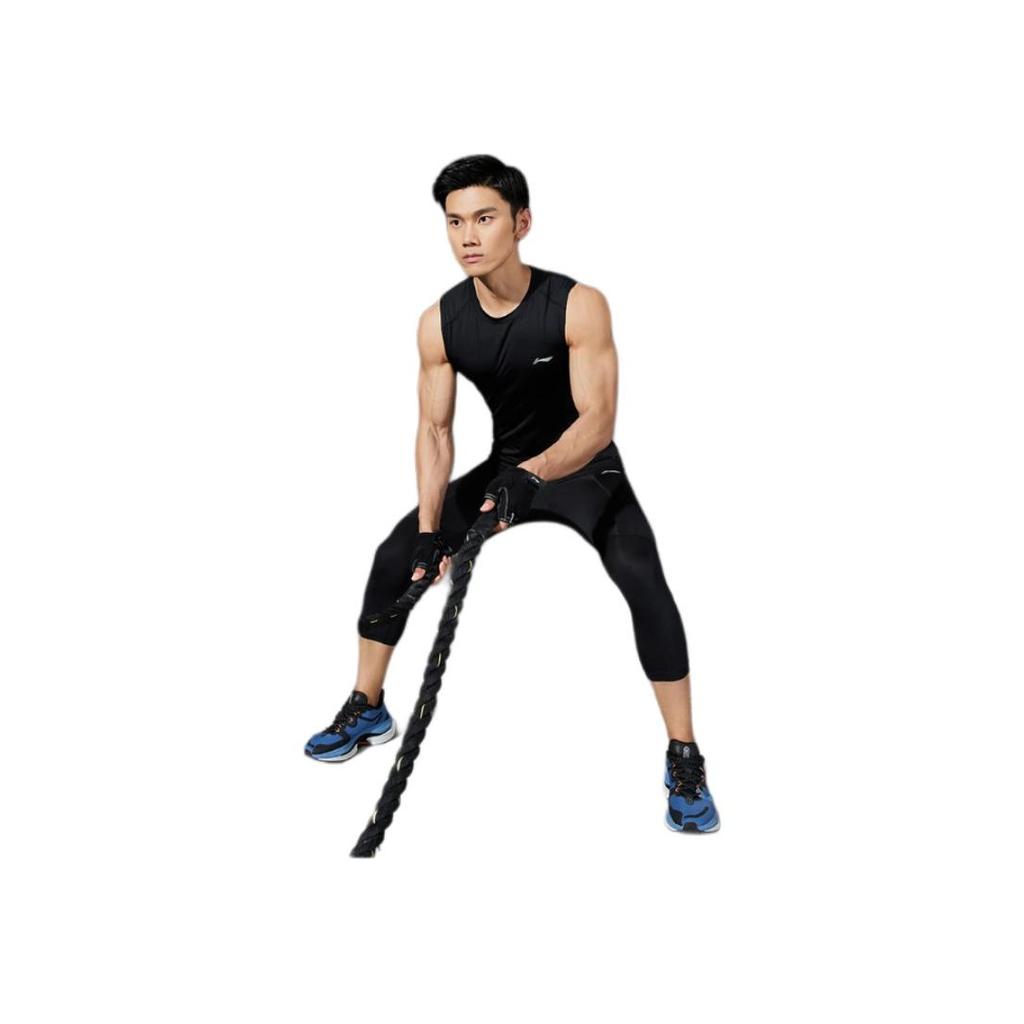 Li Ning Training Series Solid Color Logo Seven-Point Fitness Pants Men Pants Black AUQSB25-1