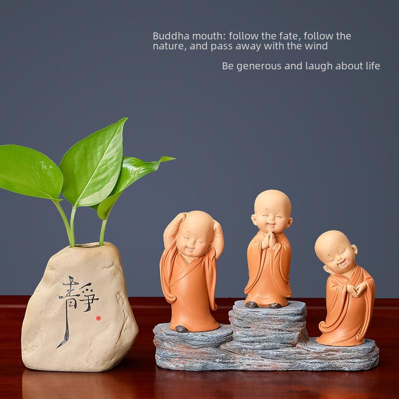 Zen Little Monk Resin Ornaments - Chinese Style Home Decor for Porch or Bookcase